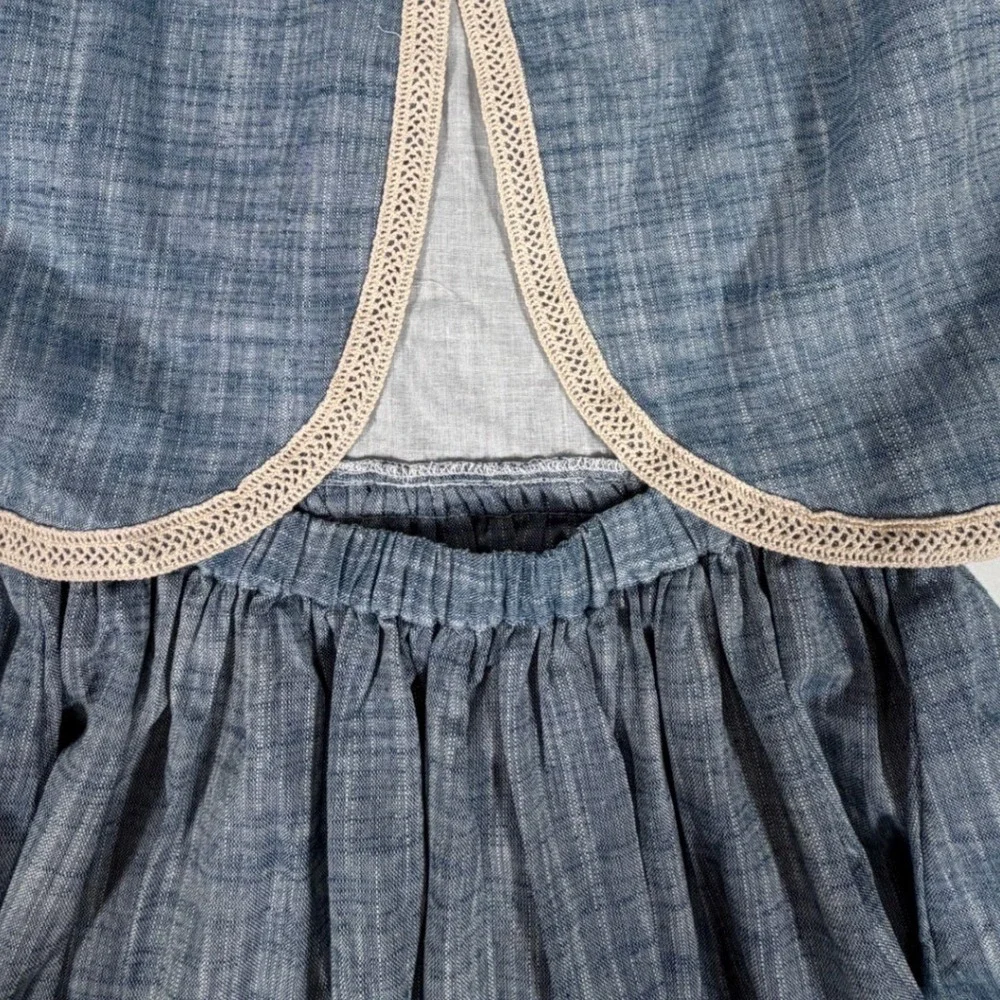 Vignette Nina Blue Cotton Chambray Lace Trim Dress Kids Boho Cottagecore Size 6